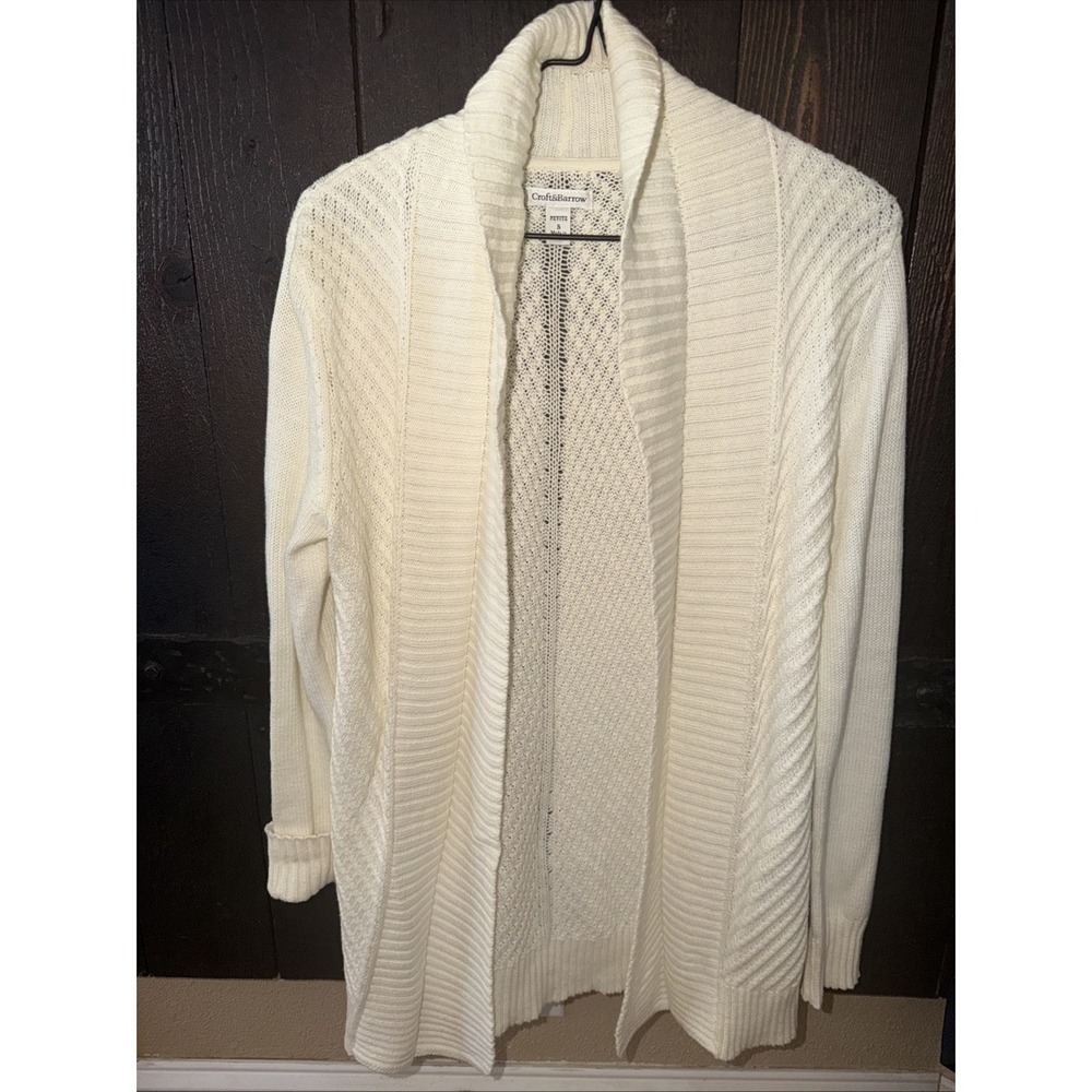 Croft & Barrow Cream Cardigan Womens Size Petite Small Long Sleeve Knit Career N